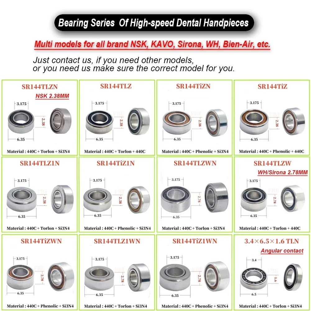 20Pcs Dental Ceramic Bearing All Sizes SR144 SFR144 SFFR144 Flange Ceramic Ball Bearing N*S*K KA-VO W-H Handpiece Spare Parts