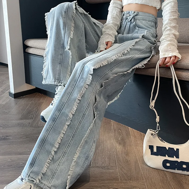 

Retro Old Loose Jeans Hip-hop Burr Niche Fashion Wide-leg Pants