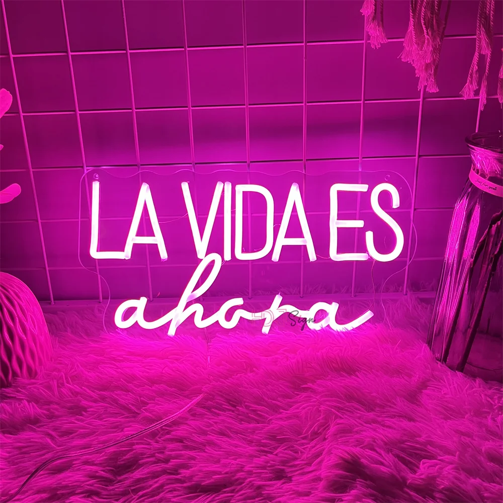 Neon Led Sign Spanish LA VIDA ES Ahora LED Night Light USB Sign Bedroom Room Wall Party Decor Neon Lights Wedding Bar Decoration