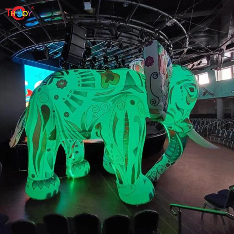 

4 Meters Advertising colorful Giant Inflatable Elephant with Led Lights Decorative Cartoon Mascot Toy for Decoration