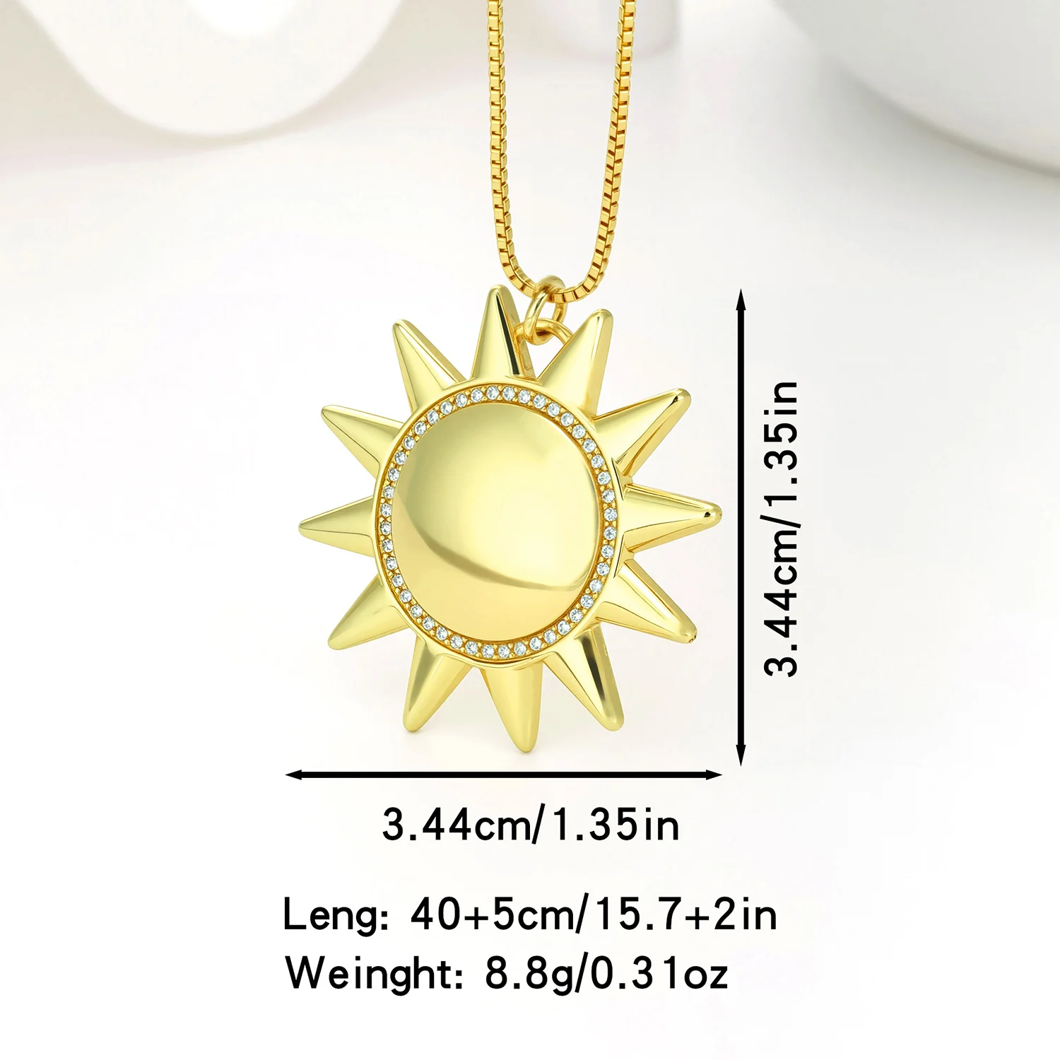Nidin Vintage Sunburst Heart & Sun Pendant Necklace For Women Shiny Crystal Zircon Trendy Bohemian Statement Neck Jewelry Gifts
