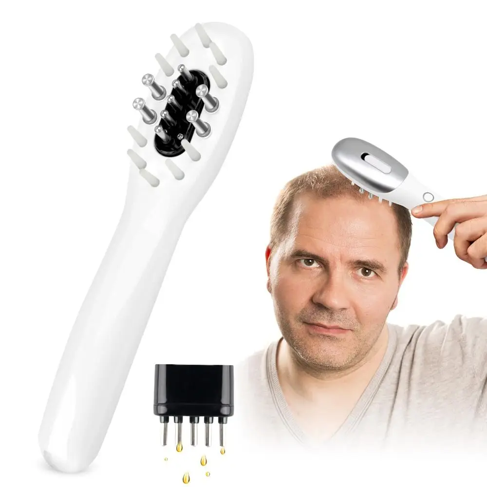 

3-in-1 Hair Oil Applicator for Scalp with No-Drip Dispenser Portable Hair Brush Red and Blue RF Electric Scalp Massager