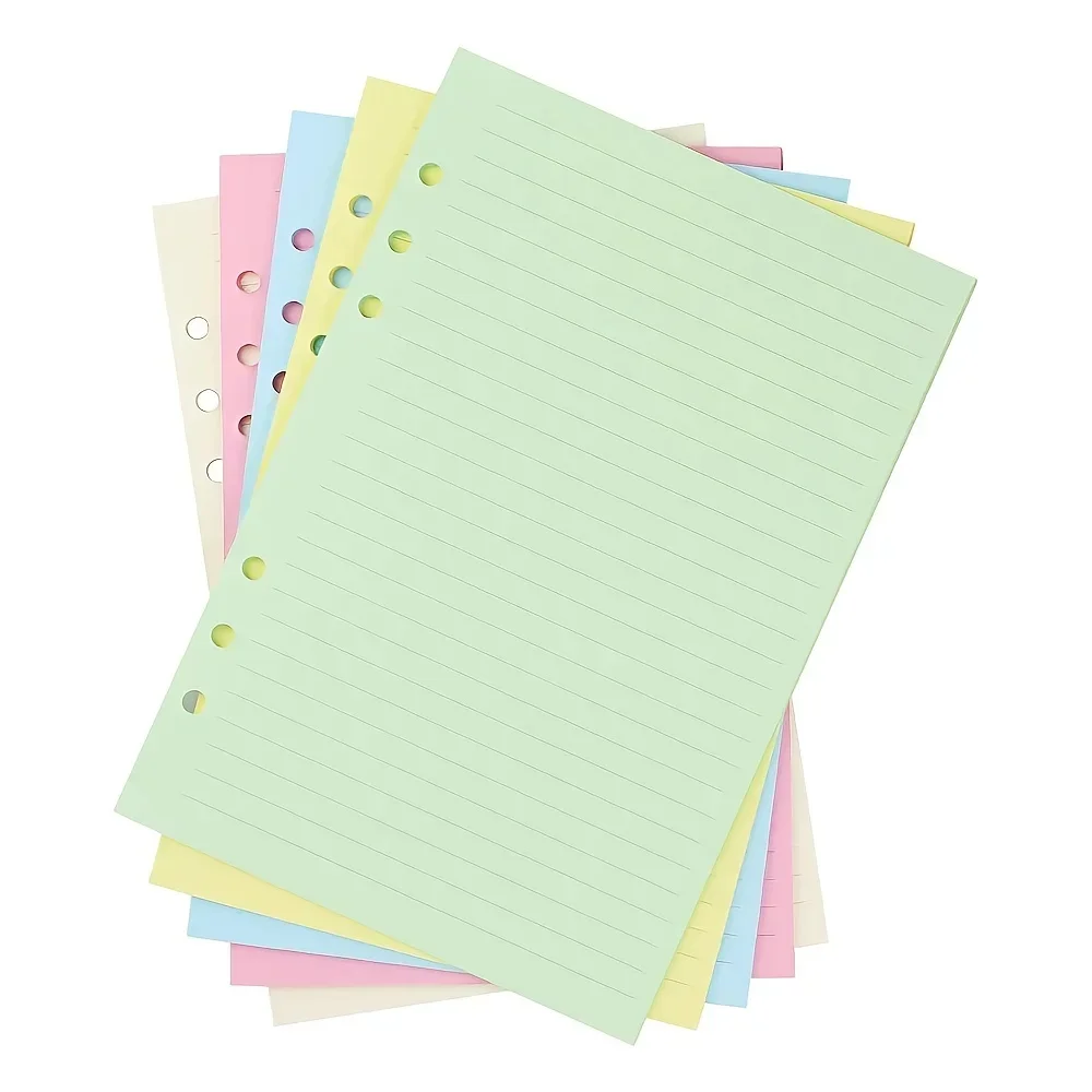 50 Sheets A5/A6 Colorful 6-Hole Punched Ruled Refills Inserts for Personal Size Organizer Binder