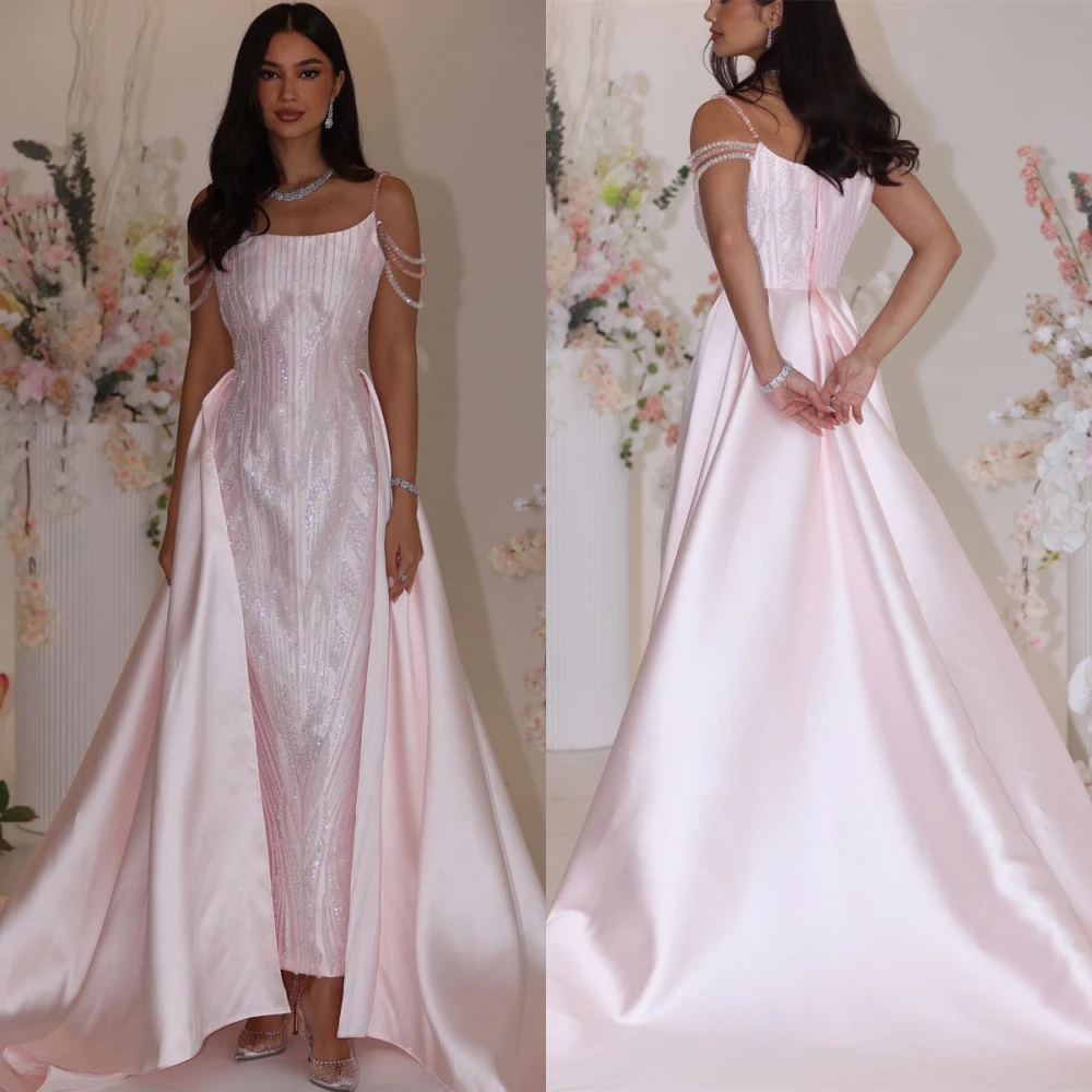 

Customized Elegant Spaghetti Straps Evening Dress and Exquisite Satin Special Occasion Gowns and Delicate Beading Party Dresses