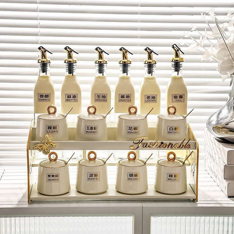 Rack Bottles Salt Shaker Sugar Container Storage Cooking Lunch Sugar Box Seasoning Salero De Cocina Spices Organizer Kitchen