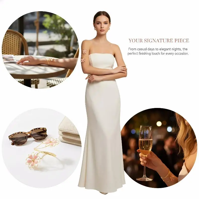 Bohemian Hollow Metal Flower Upper Arm Bracelet For Women Vintage Punk Gold Color Geometric Bangles Party Fashion Jewelry Gift