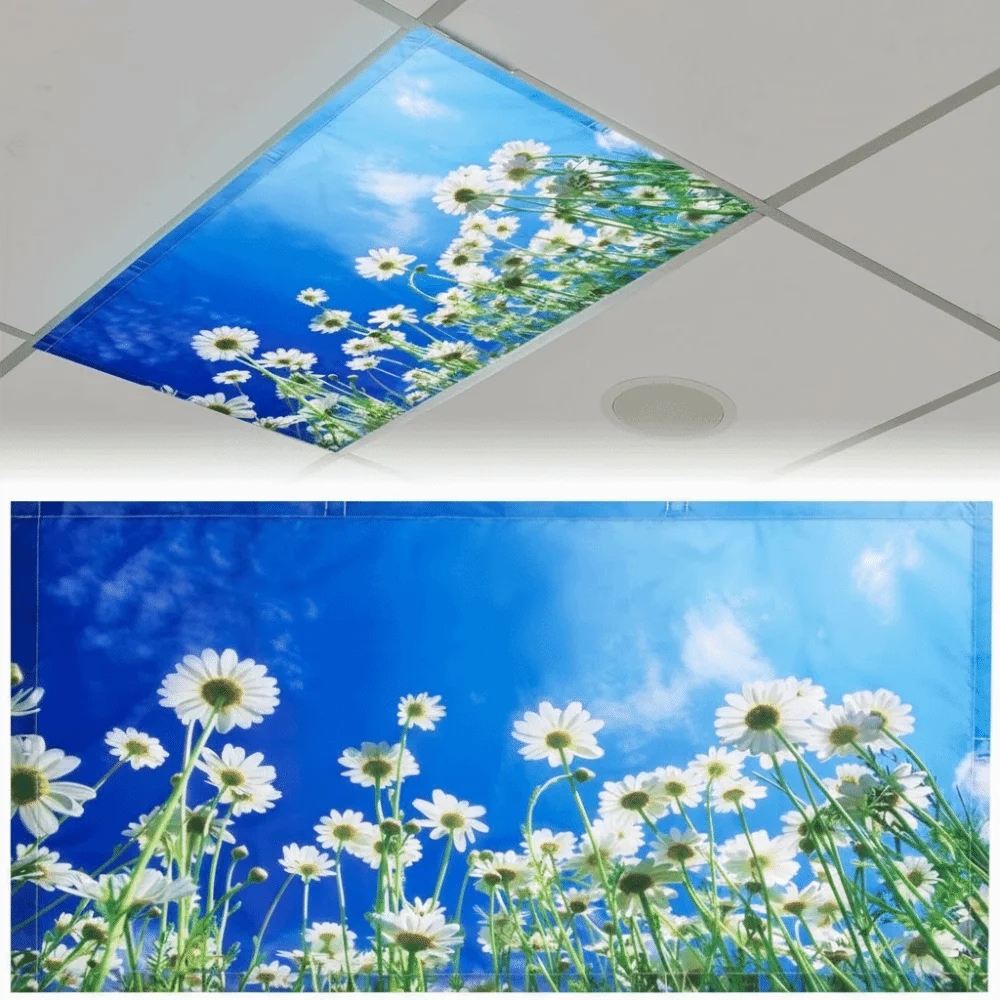 Eye-protective 120*60cm Lampshade Anti-glare 15 Styles Fluorescent Light Covers Sky Forest Fabric Lampshade Offices
