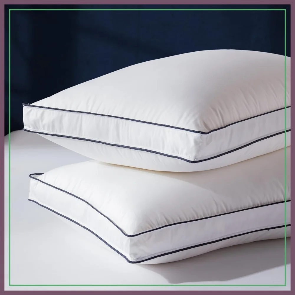 

Goose Feather Down Fiber Pillows Queen Size Set of 2, Soft Luxury Hotel Quality Gusseted Pillow 2 Pack, Breathable Fluffy for Side Back Sleepers
