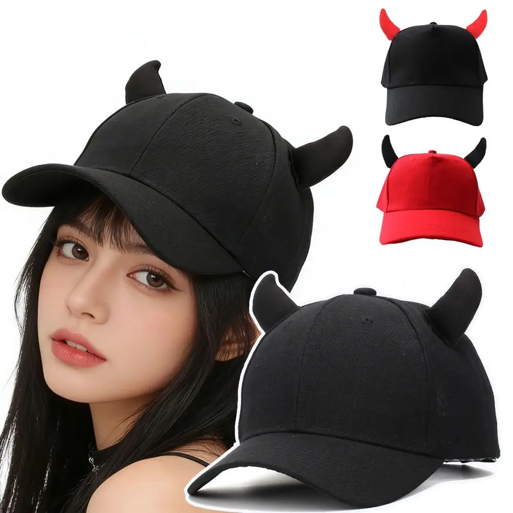 

Fashion Black Baseball Cap Sunscreen Ox Horn Baseball Hats Visor Adjustable Peaked Cap Unisex