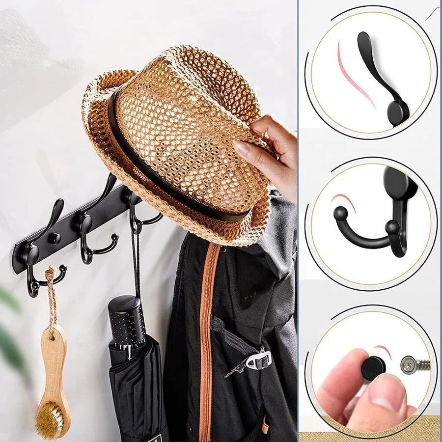 Wall Mounted 3Tier Stainless Steel Coat Hook Set for Coats Hats Robes Towels in Mudroom Entryway or Hallway Black 1 Pack of 3 H