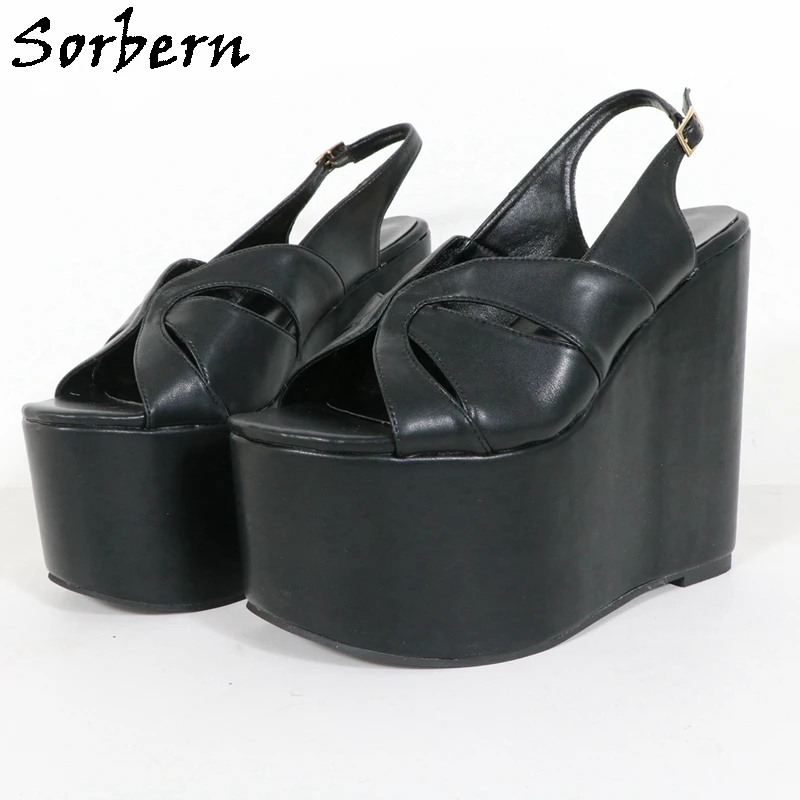 

Sorbern Extra Wide Women Sandal Wedge High Heels Summer Slingback Cross Straps Shoes Size EU42 Unisex Shoe Custom Color