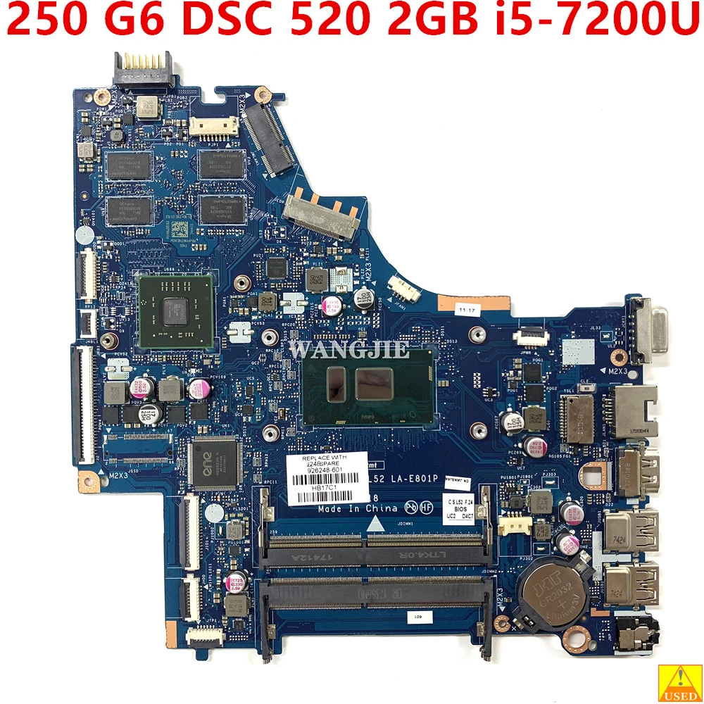 

For HP ProBook 250 G6 15-BS Laptop Motherboard 926248-601 926248-001 CSL50/CSL52 LA-E801P SPS-MB DSC 520 2GB i5-7200U