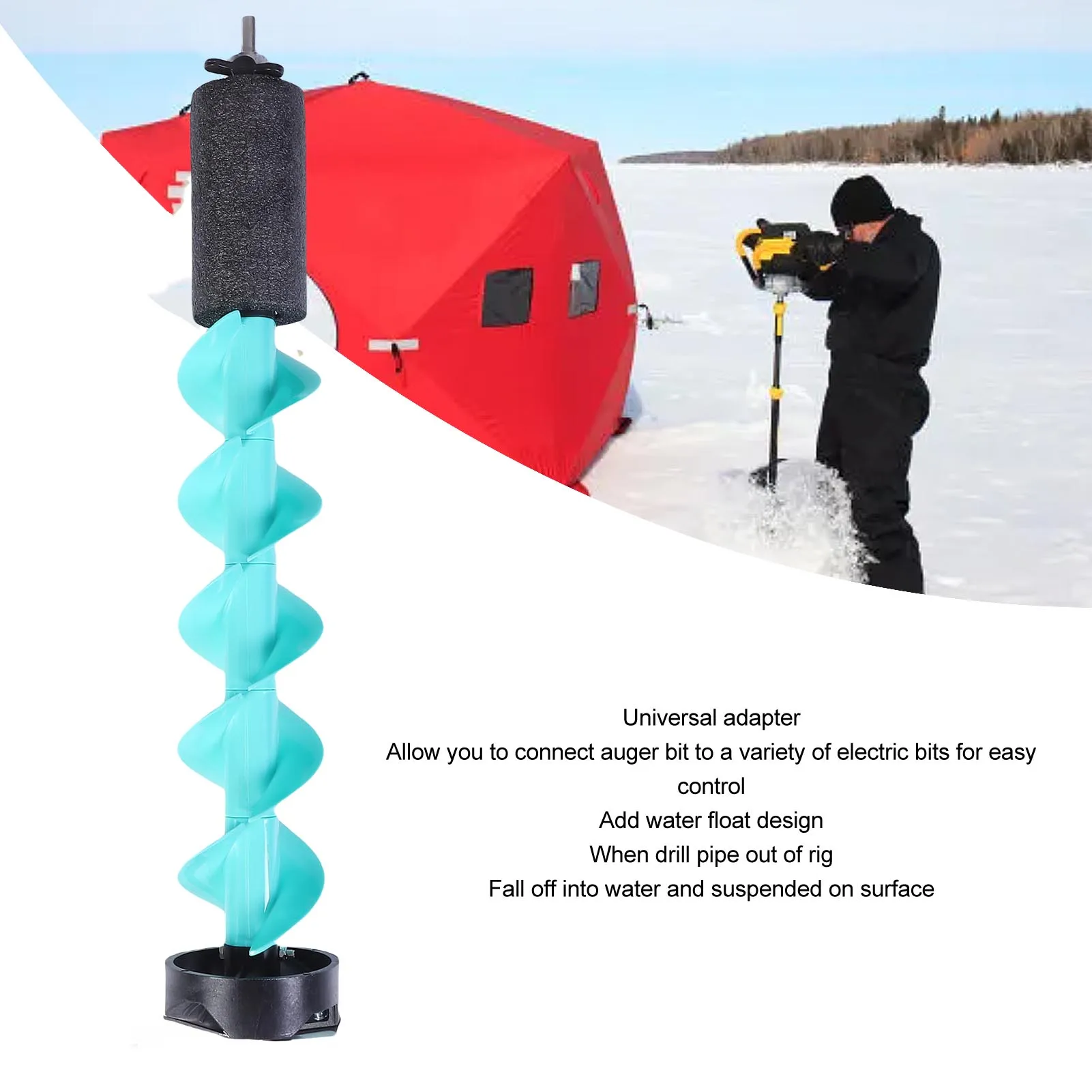 5 Inch Ice Auger Drill Bit w Locating Tip Floating Nylon Electric Ice Breaking Drill Bit for Winter Deep Thick Ice Layer Blue