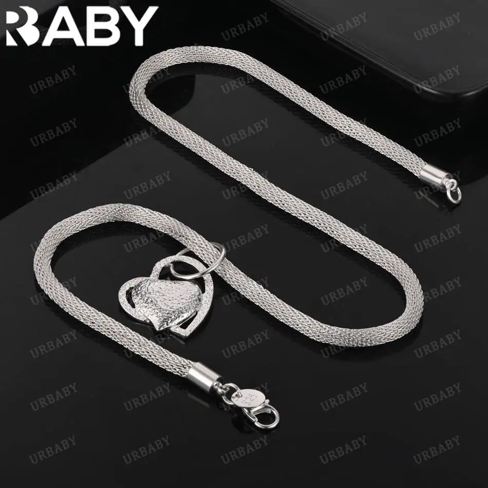 

URBABY 925 Sterling Silver Frosted Heart Pendant Necklace For Women Charm Trend Birthday Gifts Fashion Party Fine Jewelry