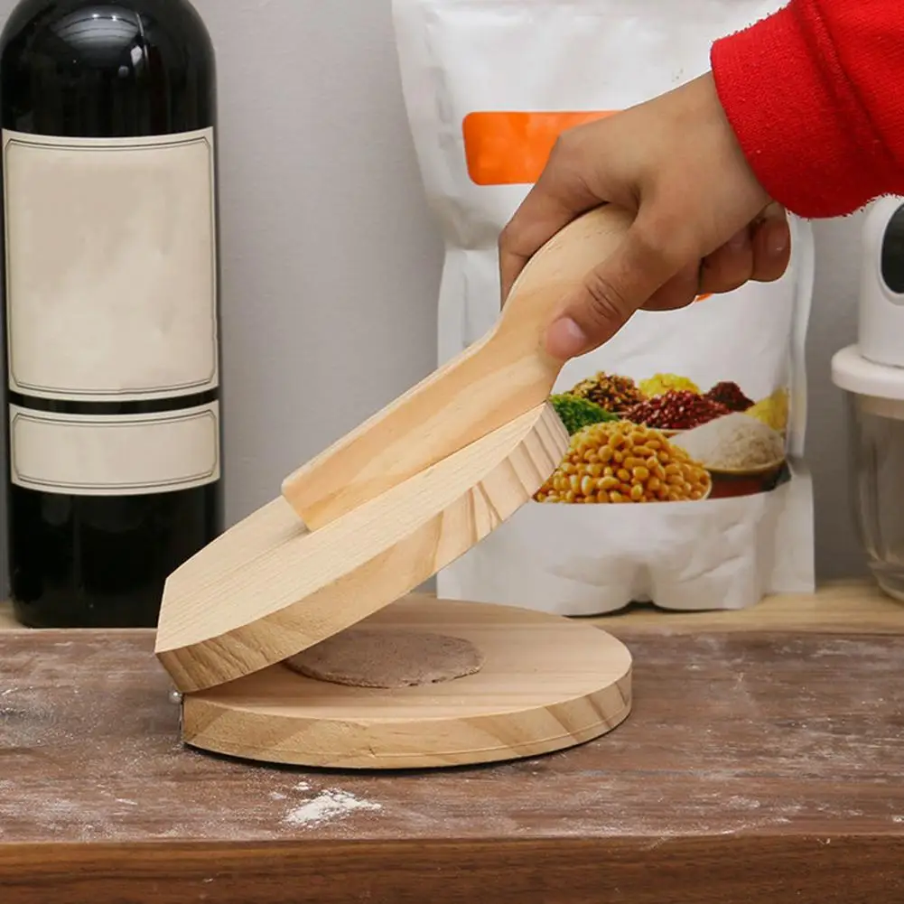 Wooden Dumpling Press Handmade Wooden Dumpling Tortilla Maker with Nonslip Handle Dough Pressing Tool for Home Kitchen Fine