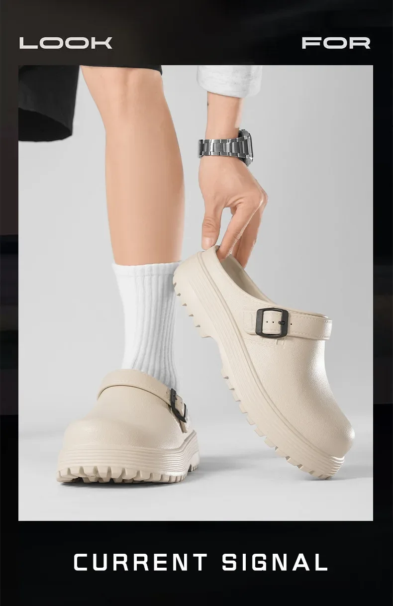 Dickbesohlte Herren-Slipper – Neuer Sommer-Stil, Slip-On, für den Außenbereich, rutschfest, höhenerhöhend, Retro, geschlossene Zehenpartie – Detail 8