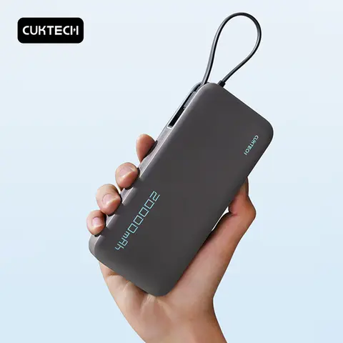 CUKTECH Cable incorporado Power Bank 20000mAh 55W Max USB C Carga rápida bidireccional para Macbook Pro iPhone 15 Xiaomi