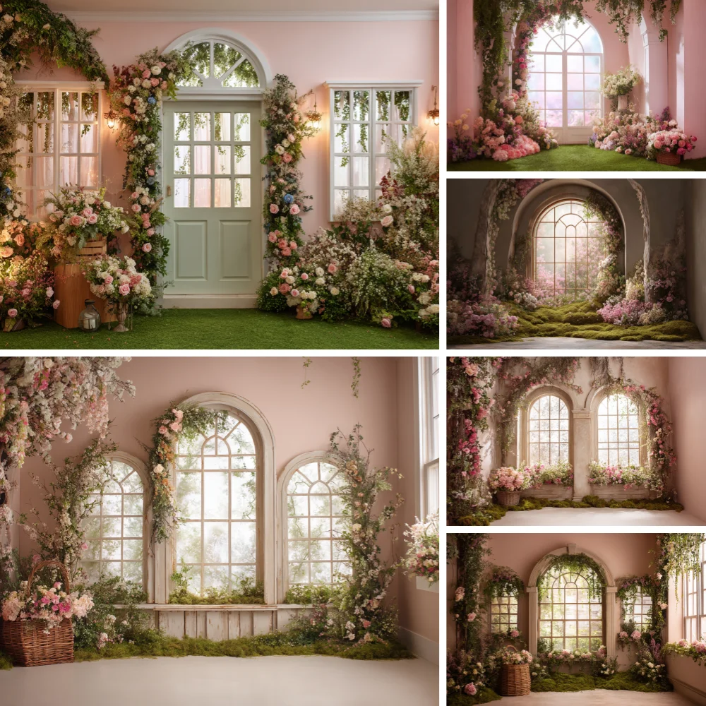 

Romantic Flower Wedding Backgrounds For Photographs Pink Rose Wooden Window Adult Princess Birthday Photography Backdrop