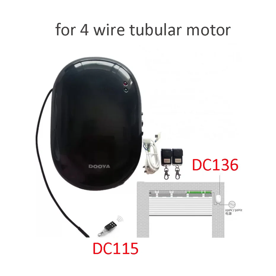 1PCS Dooya DC136 Receiver+2PCS DC115 Emitter,Rf433 Wireless Controller Kit for 4 wire Tubular Motor of Garage Door/Awning