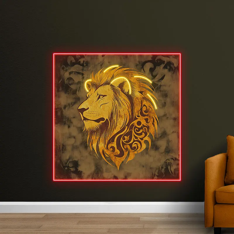 Majestic Lion Neon LED Wall Art - Illuminated Tribal Lion Head Design for Home & Office Decor, Perfect for Living Room & Bedroom