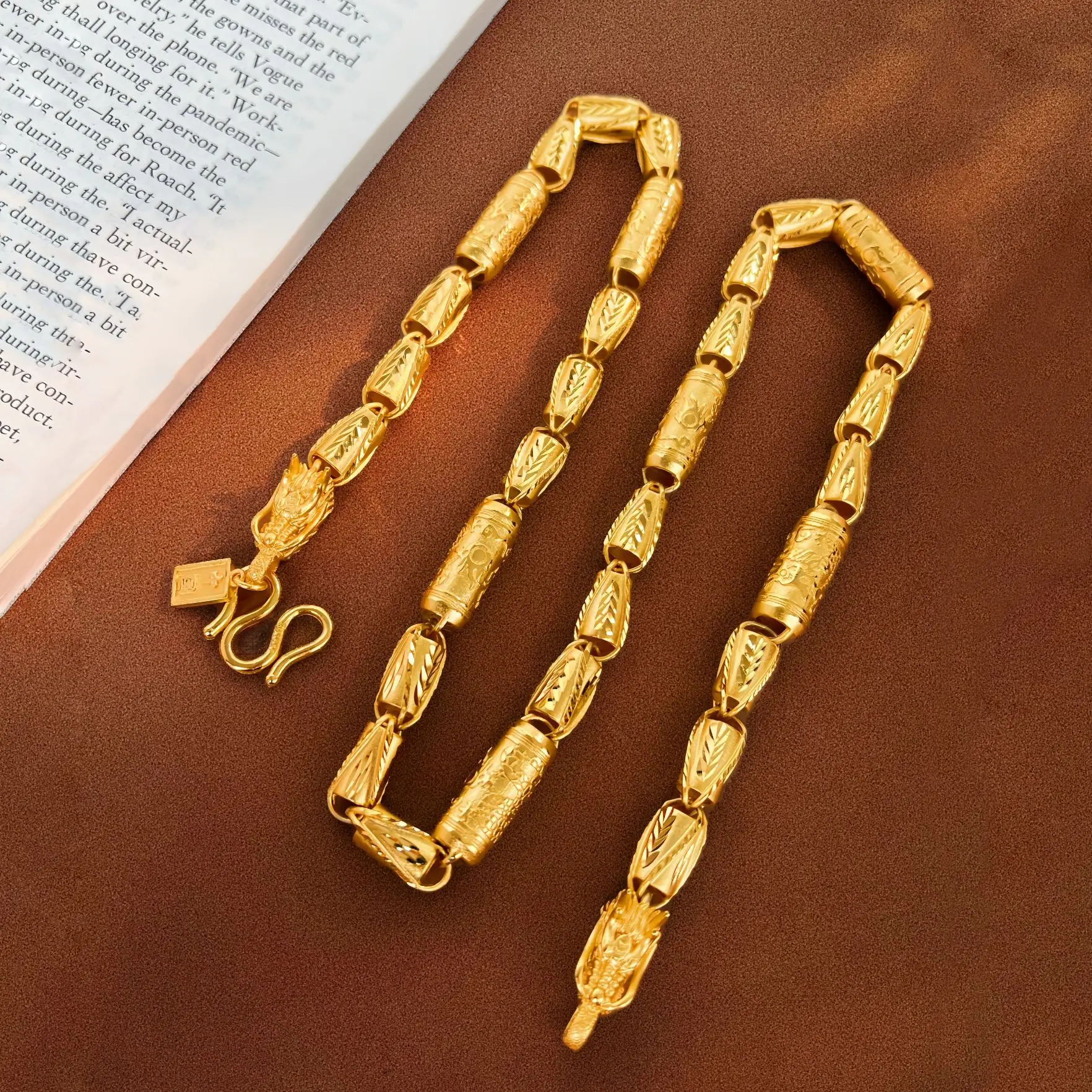 Luxury 24K 9999 Pure Gold real gold Width 10mm Chinese Style Faucet Cylindrical Necklace Men's Necklace