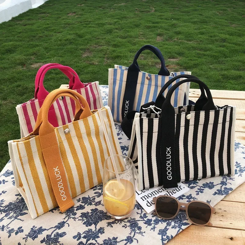 Women Bag Square Canvas Striped Flower Casual Shoulder Bag Handbag Pures And Bags Crossbody Women Bag High-Capacity High Quality