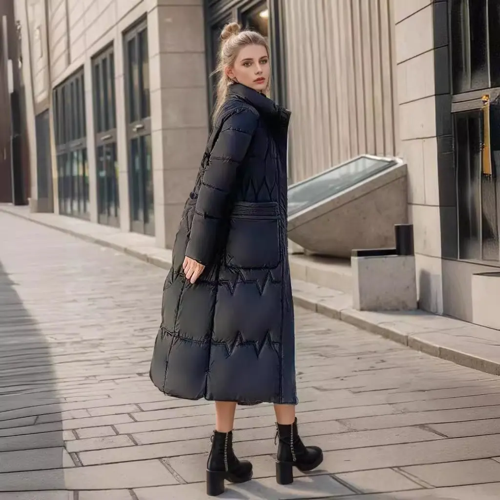 Dames katoenen gewatteerde jas Wintermode Casual Slim Fit Over de knie Halflange winddichte warme donsjas