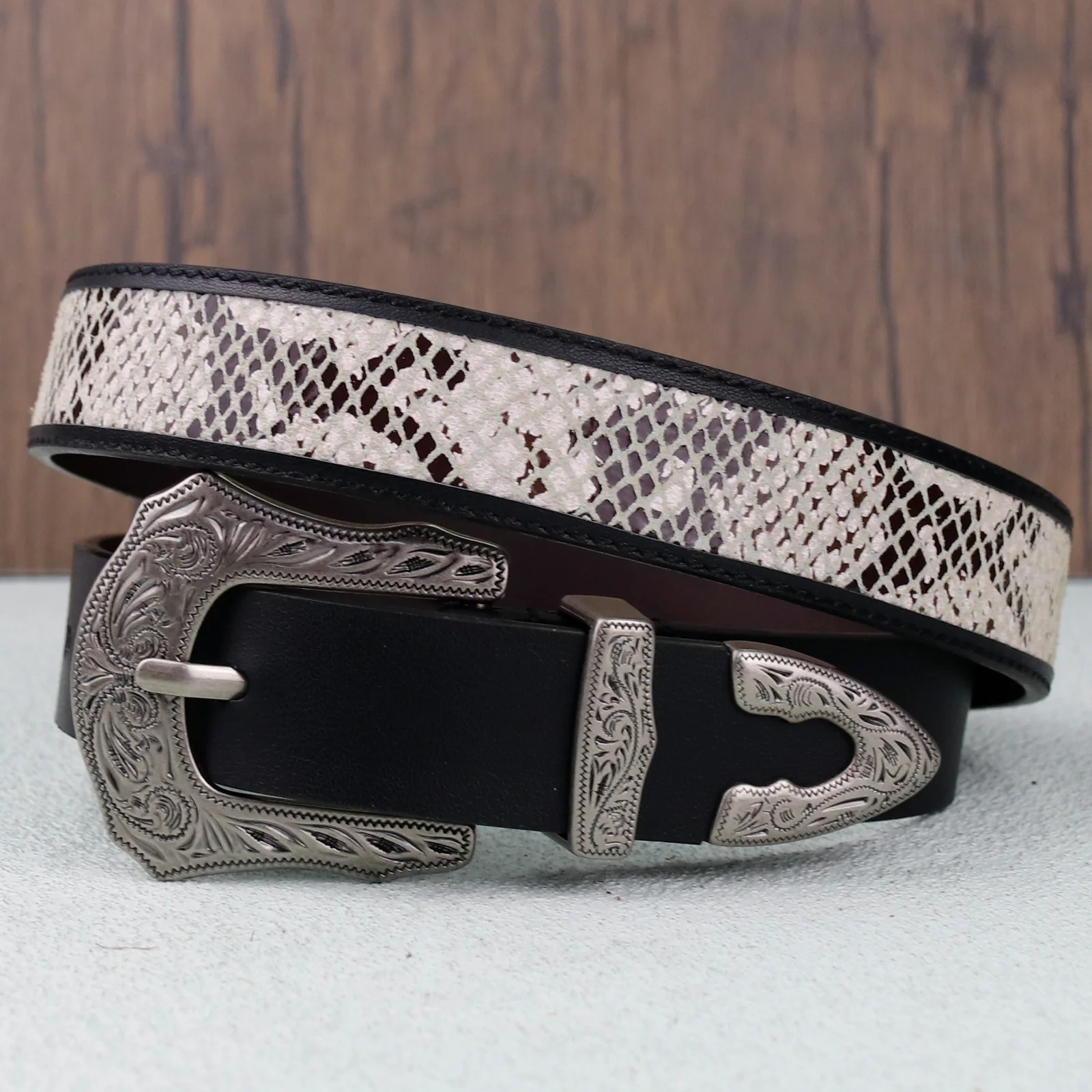 Genuine Top Layer Cowhide Belt, Spliced Print Wide Belt Unisex Waistband Dress Decration Wide Belt J1401