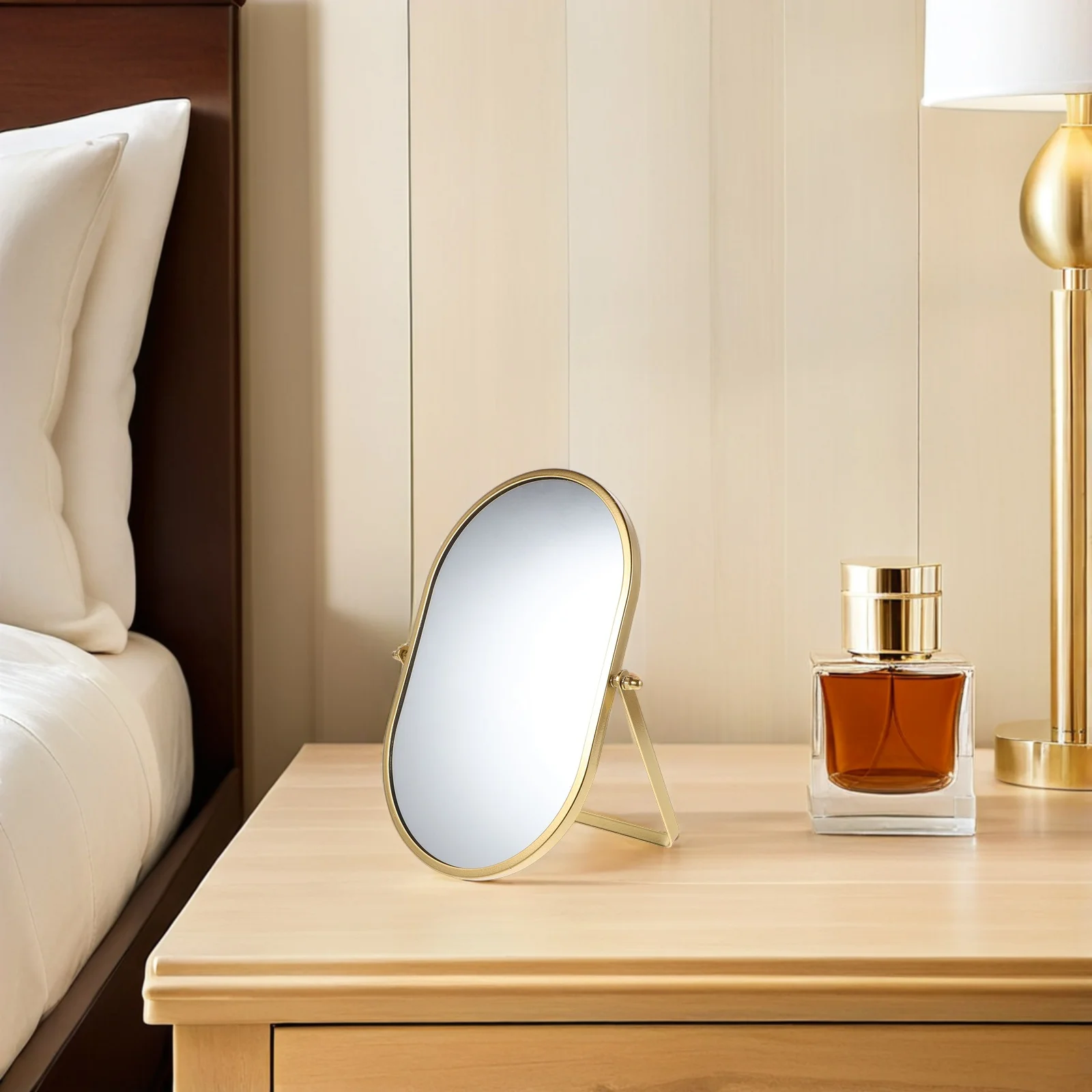مرآة مكياج قابلة للطي لسطح المكتب، مرآة محمولة على سطح الطاولة لمكتب النوم، لمسة نهائية ذهبية، ملحقات تجميل خفيفة الوزن