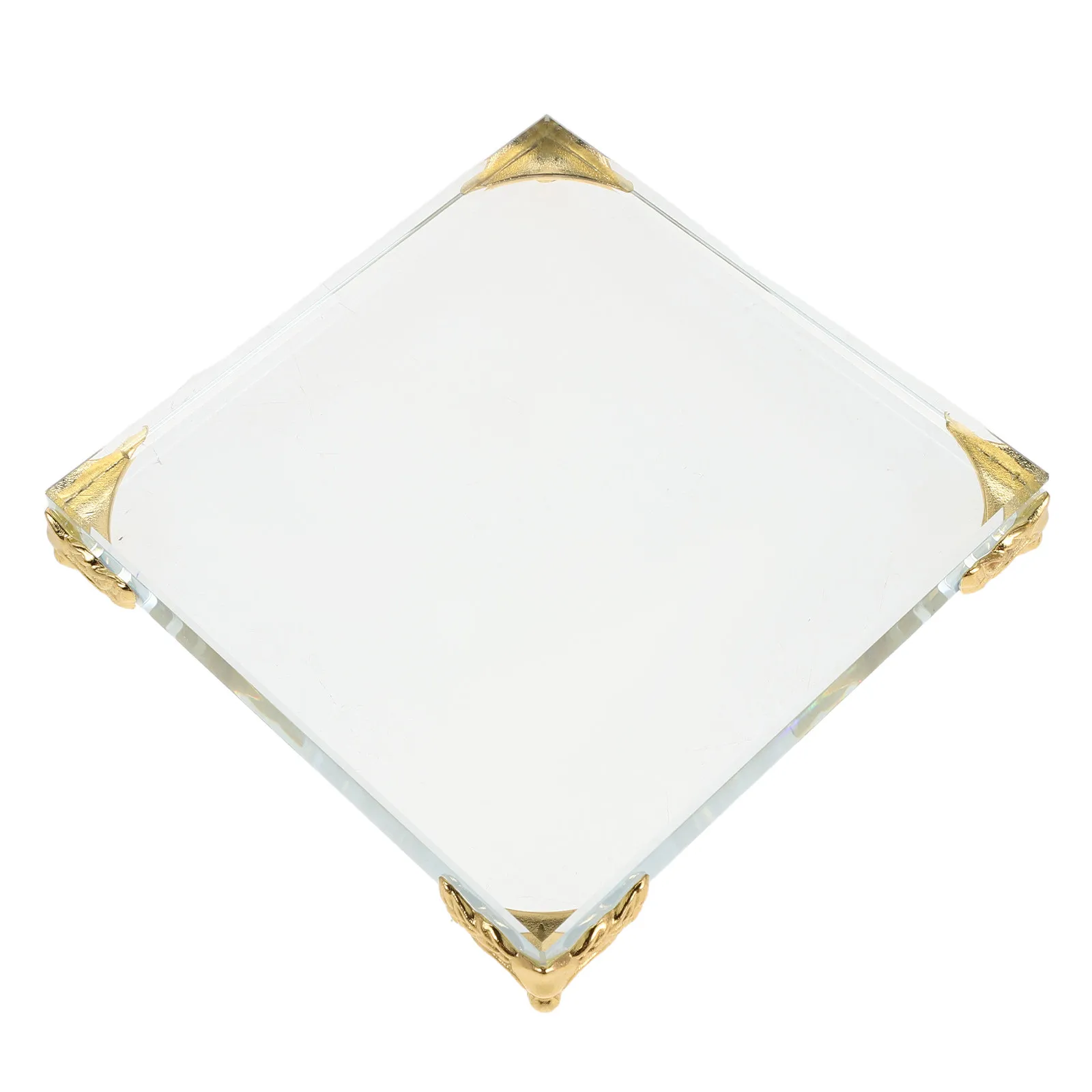 Square Clear Crystal Paperweight with Gold Metal Edge Elegant Decor for Office Bedroom Living Room Jar Stand Display Base