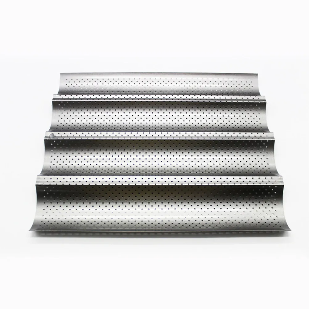 2Pcs Stainless Steel Baking Mould Wavy Design 4 Slot Nonstick Bread Pan for Uniform Restaurant Bakery Use