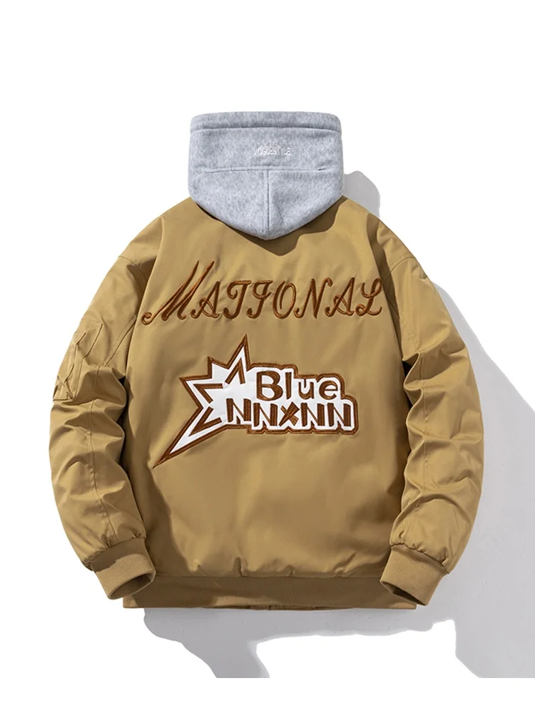 

Thiened Хлопковый Джет для Мужчин Street Sle Свободный крой Бейсбольный Джет с вышивкой Пилот Осенне-зимняя верхняя одежда Пальто