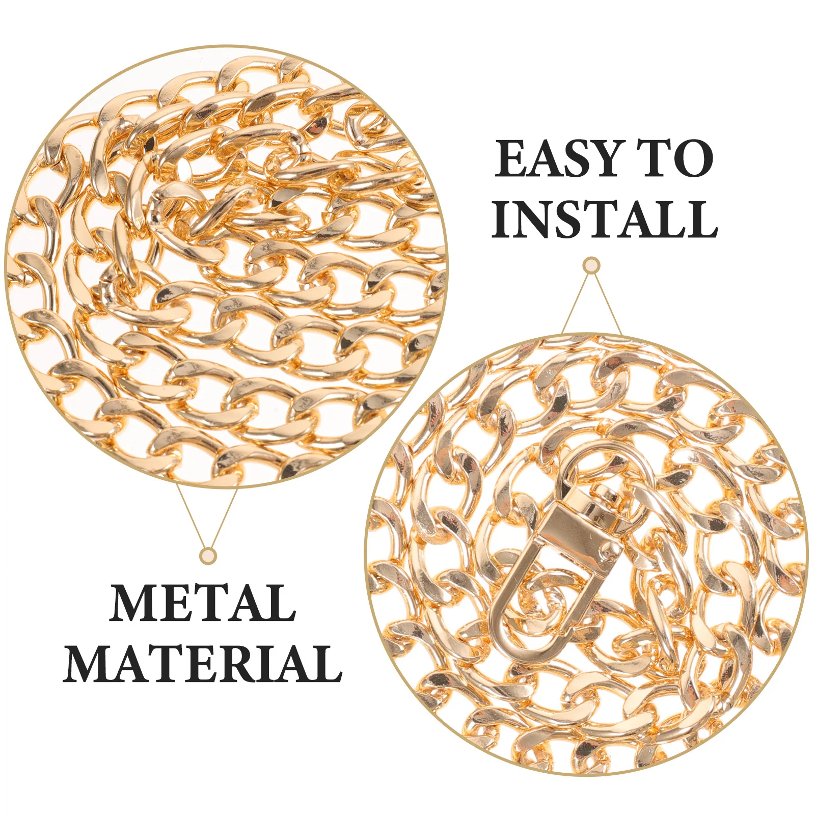 Gold Metal Purse Chain Long Single Shoulder Crossbody Bag Strap Removable Buckle Replacement Chain for Handbags Clutch Durable