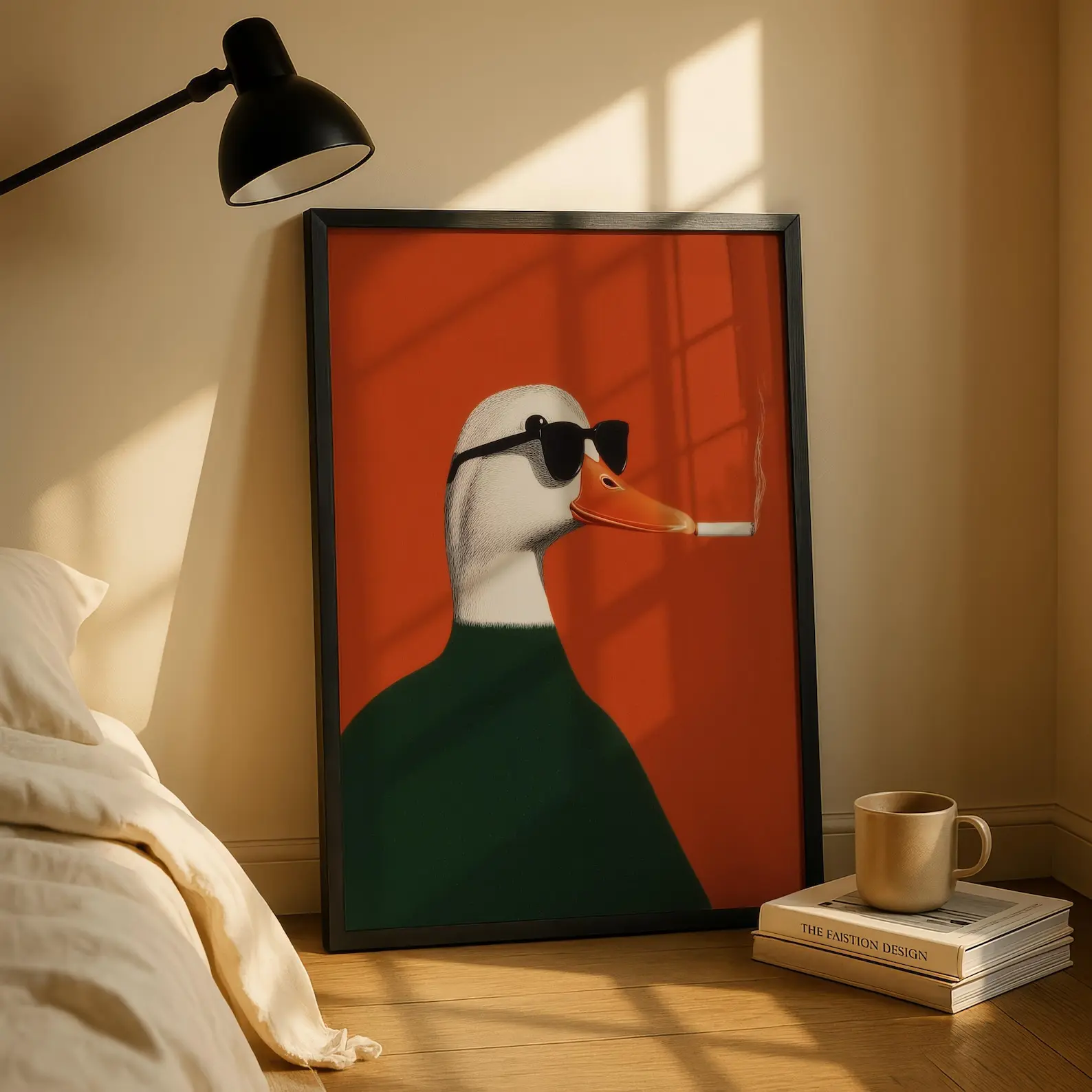 Retro Smoking Duck Canvas Wall Art Print Frameless Abstract Duck Cigarette Poster, Vintage Animal Wall Art for Living Room Decor view 4
