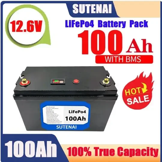 Batteria al litio ferro fosfato 12V 100Ah LiFePO4 batteria BMS LiFePO4 integrata per sistema di energia solare motore a traina R