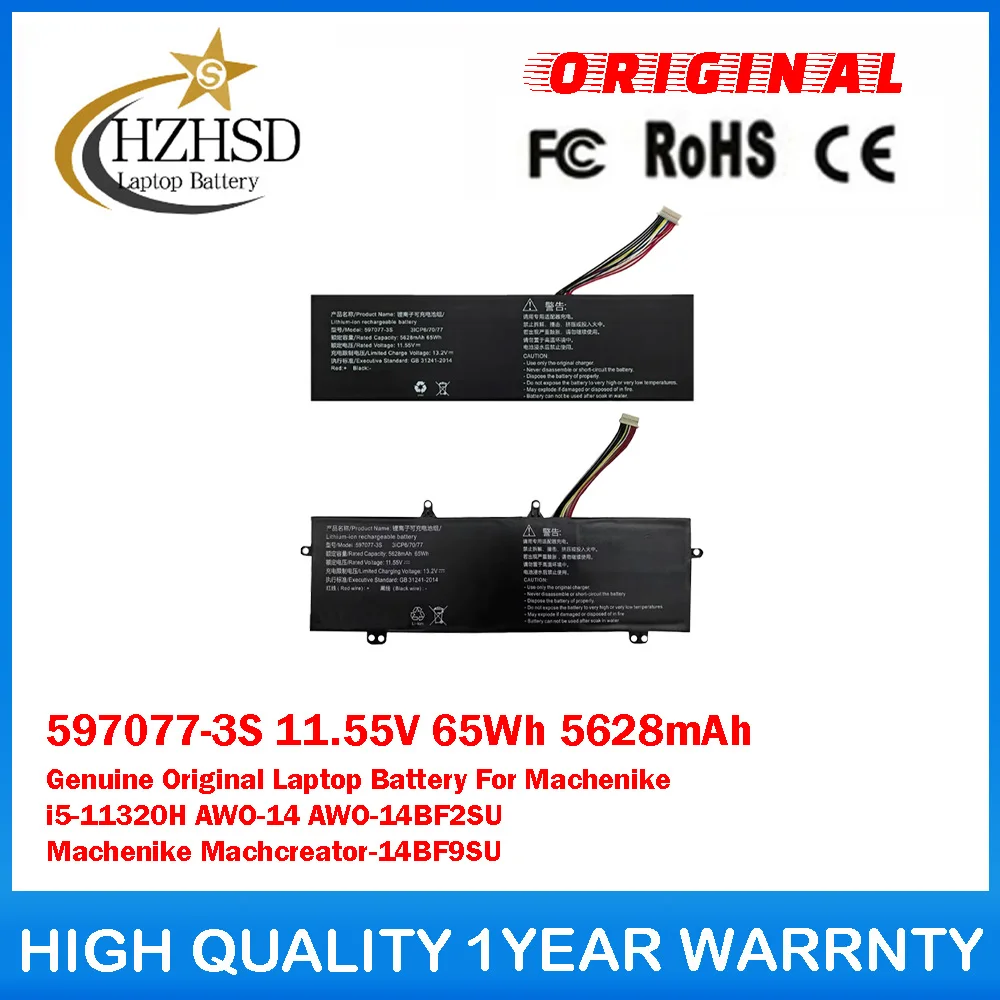 

597077-3S 11.55V 65Wh 5628mAh Genuine Original Laptop Battery For Machenike i5-11320H AWO-14 AWO-14BF2SU Machcreator-14BF9SU