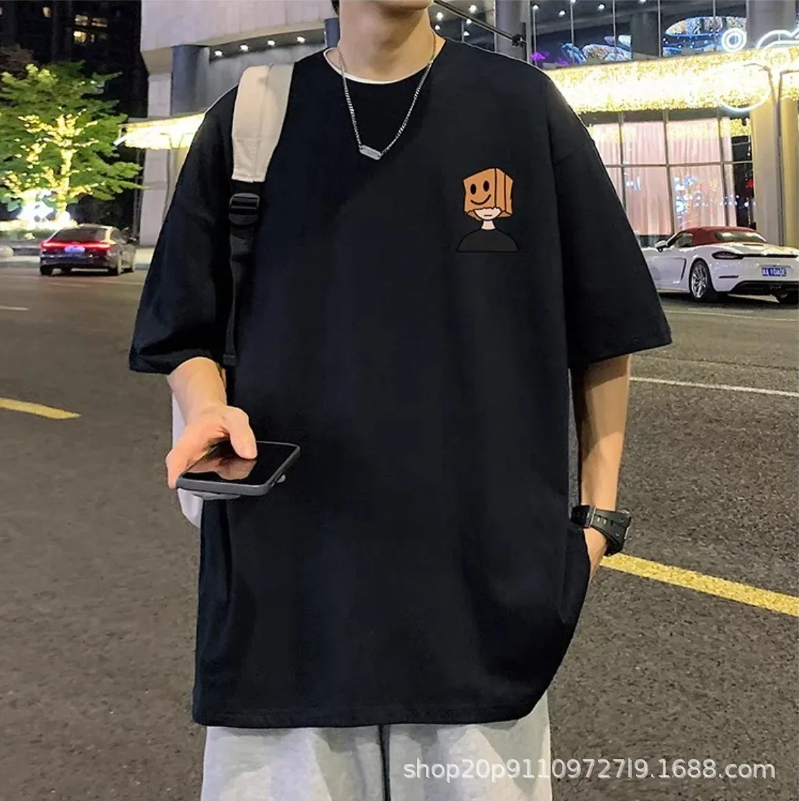 فضفاض عصري قصير الأكمام الرجال تي شيرت تنفس الكرتون طباعة الصيف أزياء عارضة أعلى نصف كم هونغ كونغ نمط المحملة #4