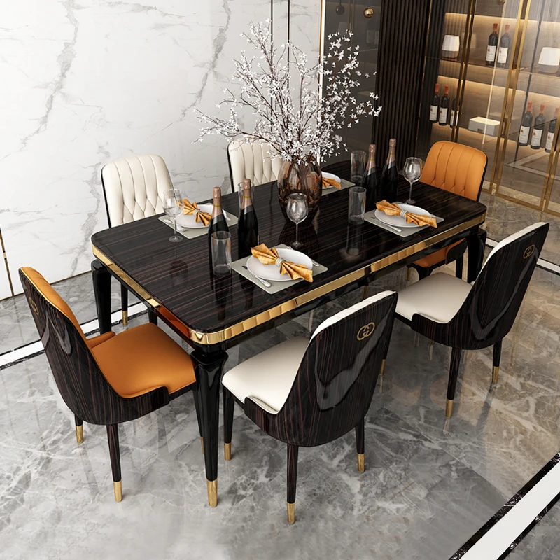 

Customization Cheap Kitchen Villa Italy Antique Dining Table Sets Luxury Rectangular Dining Table and Chair Set for 6 Chairs