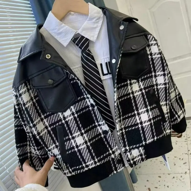 European And American Children's Fashionable Plaid Jacket With Hoodie Long Sleeves For Boys And Girls Autumn Winter Cardigan - view 5