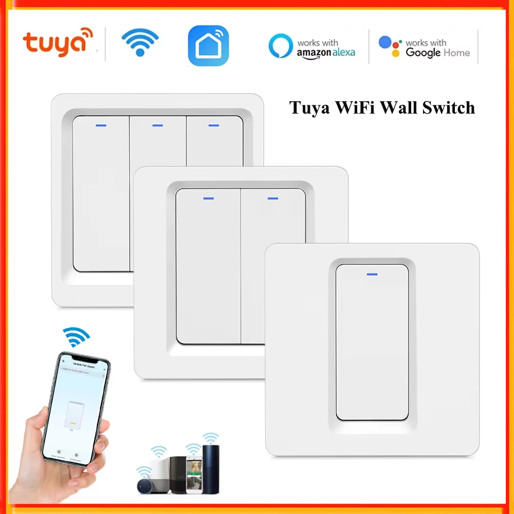 

Умный выключатель света Tuya, настенный выключатель Wi-Fi, кнопочный 1/2-позиционный переключатель, работающий с приложением Google Home Alexa Assistant SmartThings