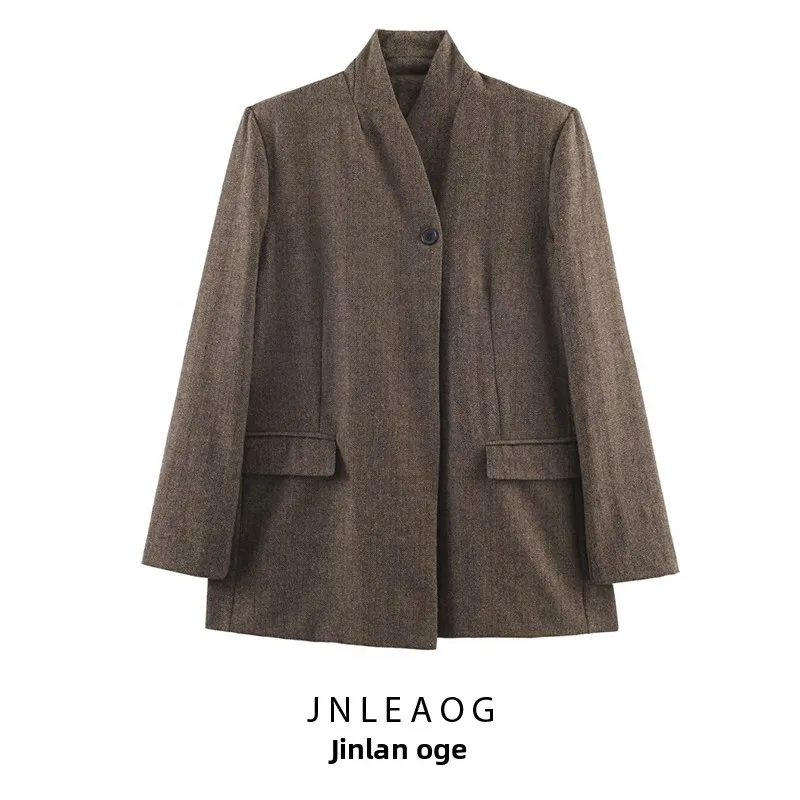 

JNLEAOG Faionable Twill Mix Polyester Women's Suit Jaet Autumn New Arrival Long Sve Single Button Closure Busin Wear