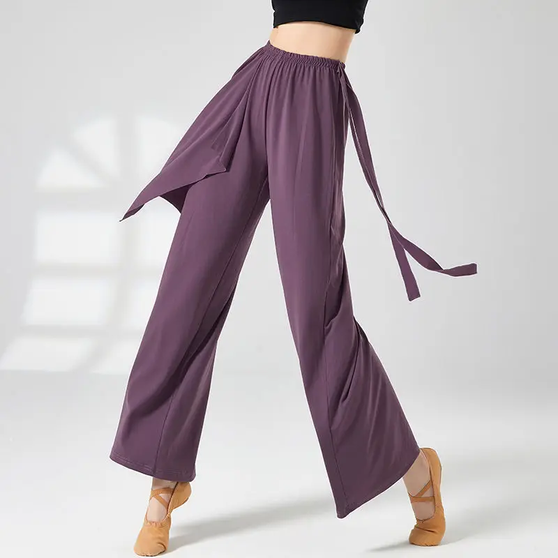 Pantalones de baile de pierna ancha para mujer, ropa de práctica de baile moderno, pantalones delgados, cintura alta, cintura elástica, ropa suelta