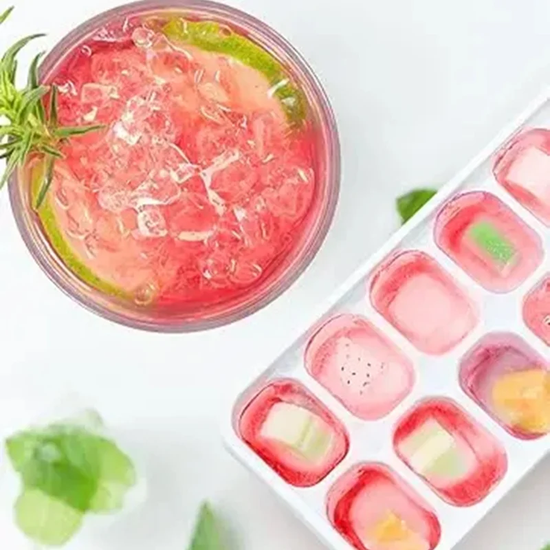 4pcs Ice Cube Tray Mold with Lid Silicone Square 14 Cube Easy Release Ice Cube Molds Kitchen Bar DIY Iced Cocktail Freeze Tool