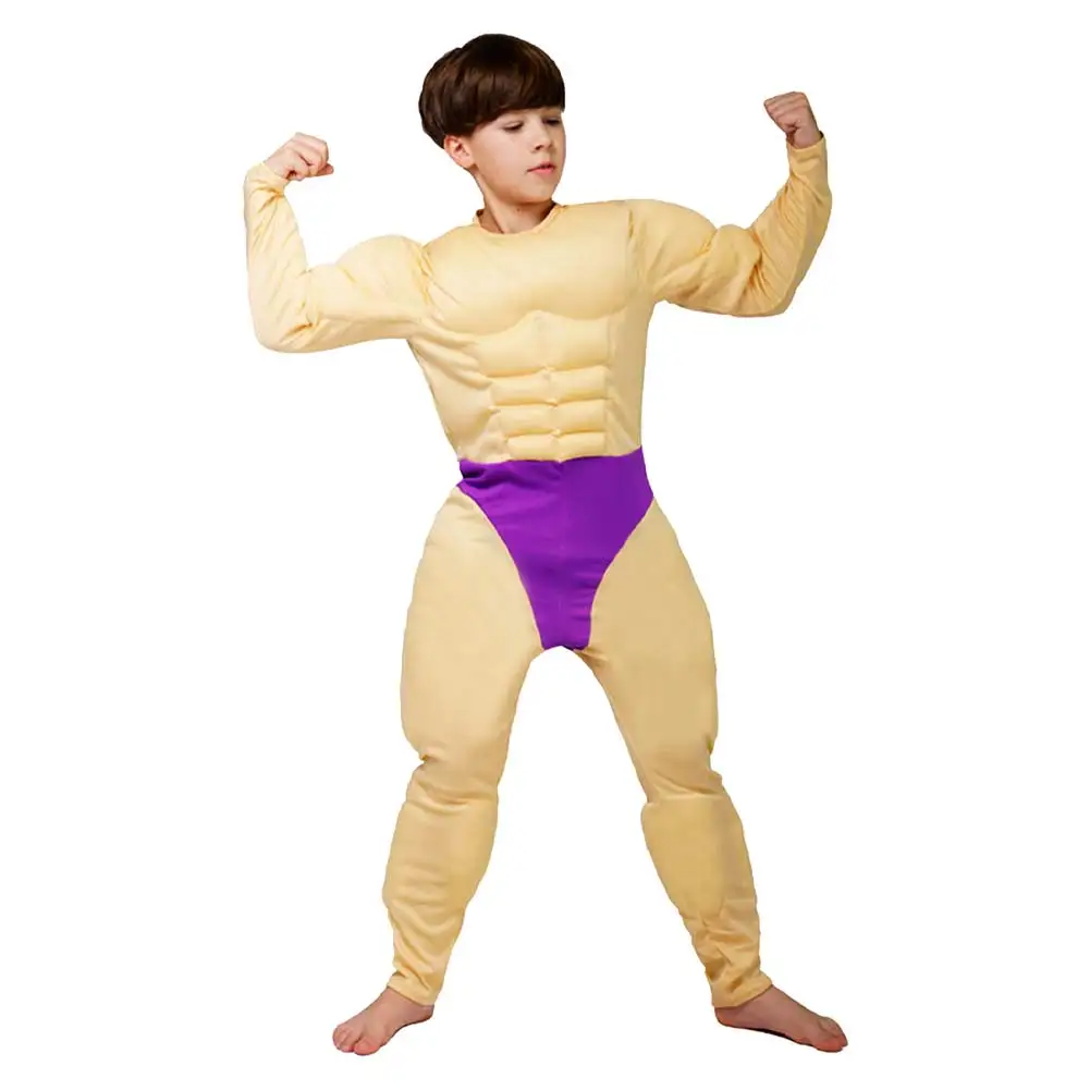 Volwassen Kinderen Gespierde Mannen Cosplay Muscle Jumpsuit Kostuum Kleine Jongens Man Rolspel Grappige Bodysuit Halloween Carnaval Feestpakken