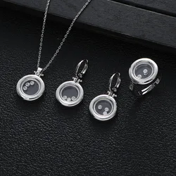 3-piece Set Luxury Fashion Simple round  pendant Necklace Earrings Ring Banquet Wedding Jewelry Set for Women Birthday Gift