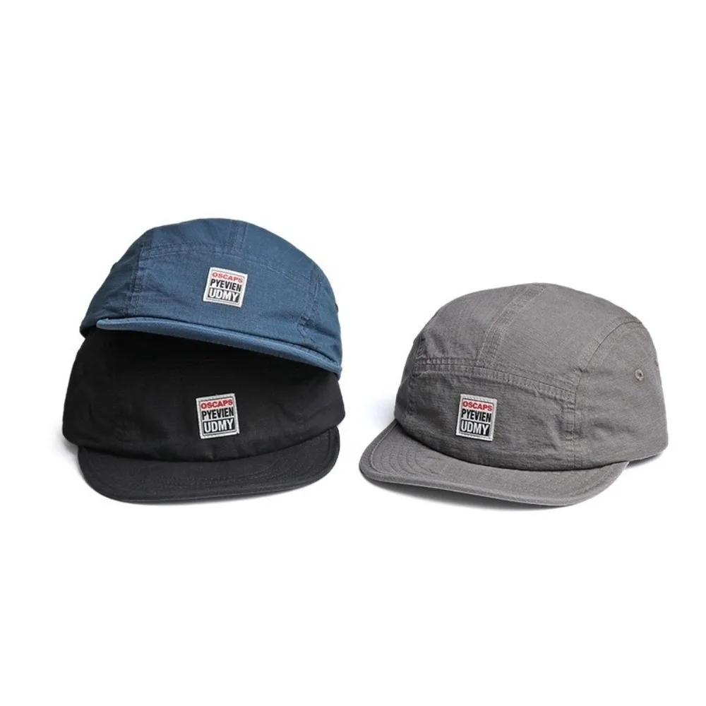 Retro Five Panel Baseball Hats Flat Eaves Short Brimmed Dad Hats Patch Embroidery Breathable Sun Hats Unisex