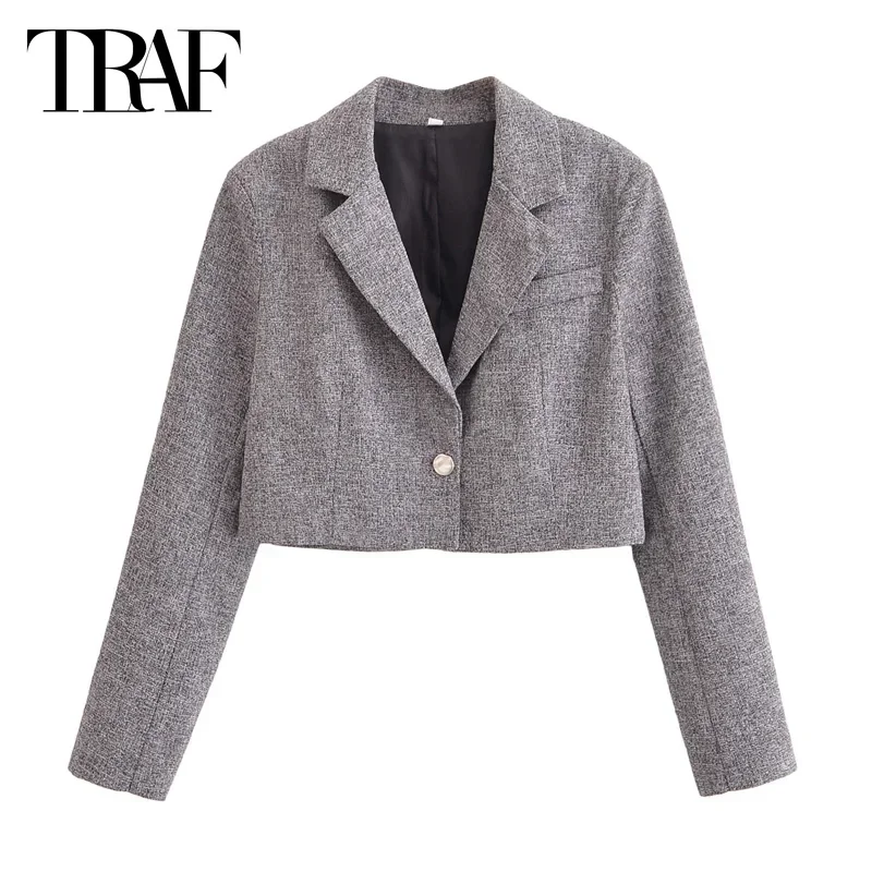 TRAF Autumn Outfit 2024 Skirts Set For Women 2 Pieces Cropped Blazer Outerwears High Waist Skirt Pants Elegant Lady Shorts Set