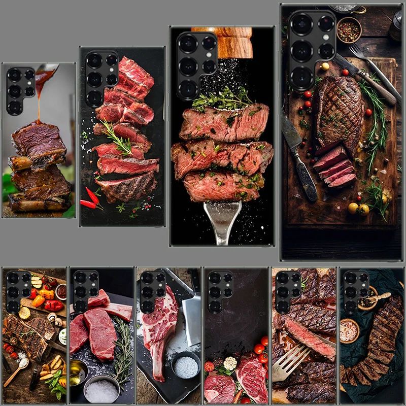 Tomahawk Steak Perfect Barbecue Clear Case for Samsung Galaxy S24 S22 Ultra S23 S21 S20 FE Capa Phone Cover S10 S9 S8 Plus S10E