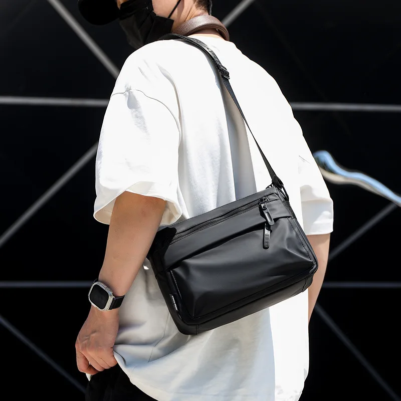 Men's Waterproof Skin Film Postman Bag Double Zip Large Storage Daily Work Riding Crossbody Shoulder Bag