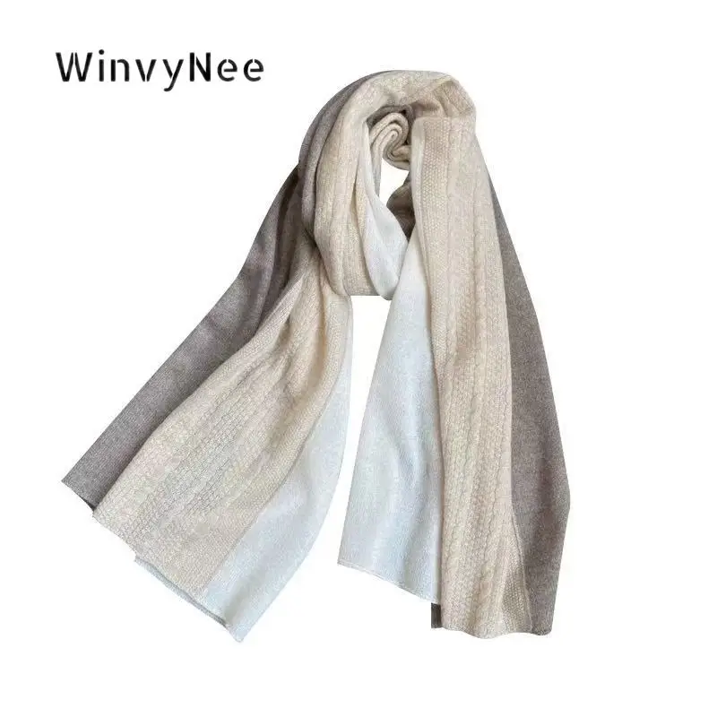 WinvyNee Women Elegant Tri Color Wool Knitted Scarf Lightweight Cozy Neck Wrap For Fall Winter Fashion Casual Wear ZG1673032